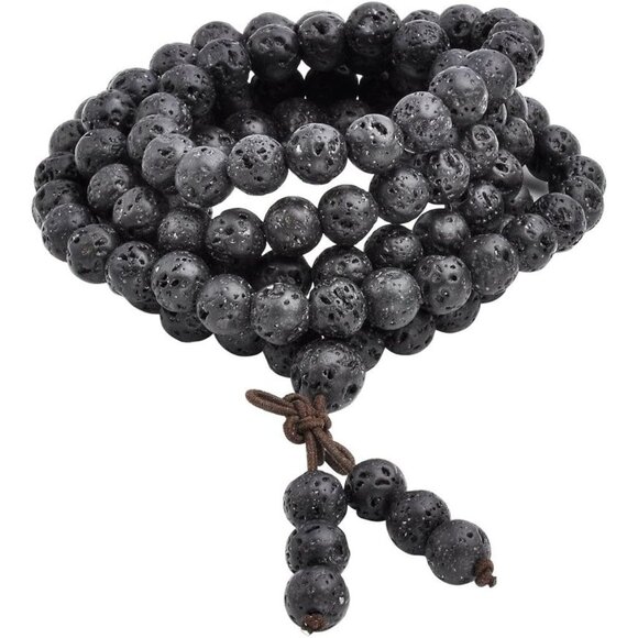 Unisex 108 Prayer Bead Lava Rock Stone Mala Necklace & Bracelet - 8mm - Picture 1 of 5